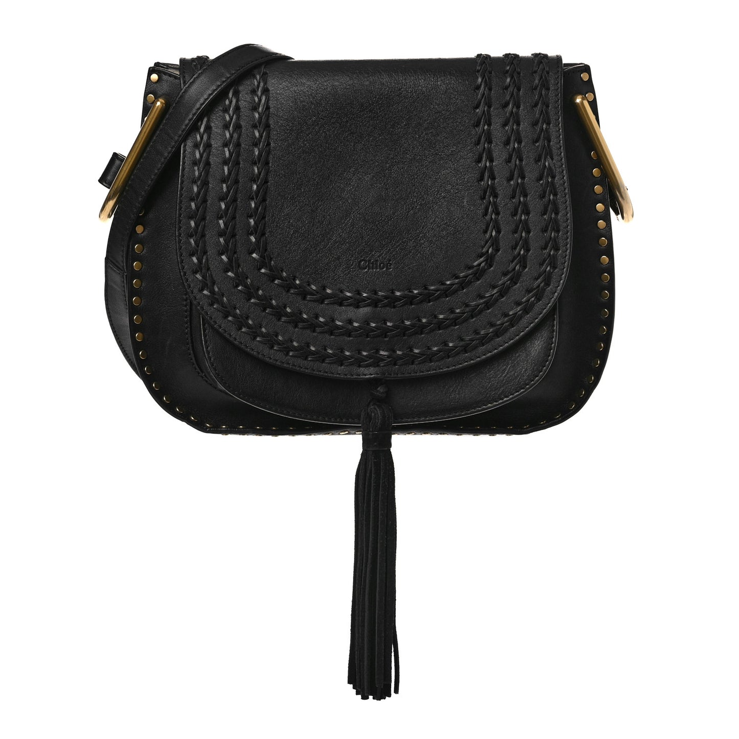 Calfskin Braided Medium Hudson Shoulder Bag Black