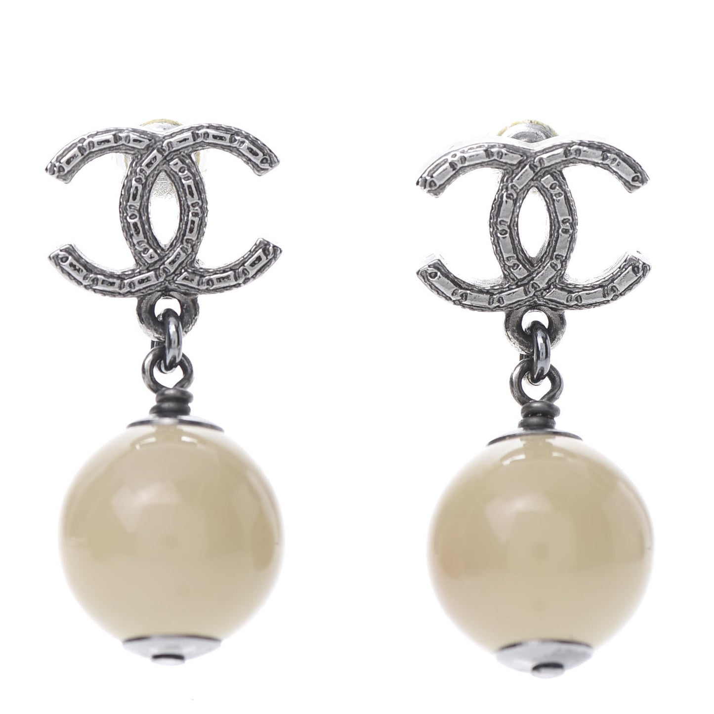 Ruthenium CC Bead Drop Earrings Gris