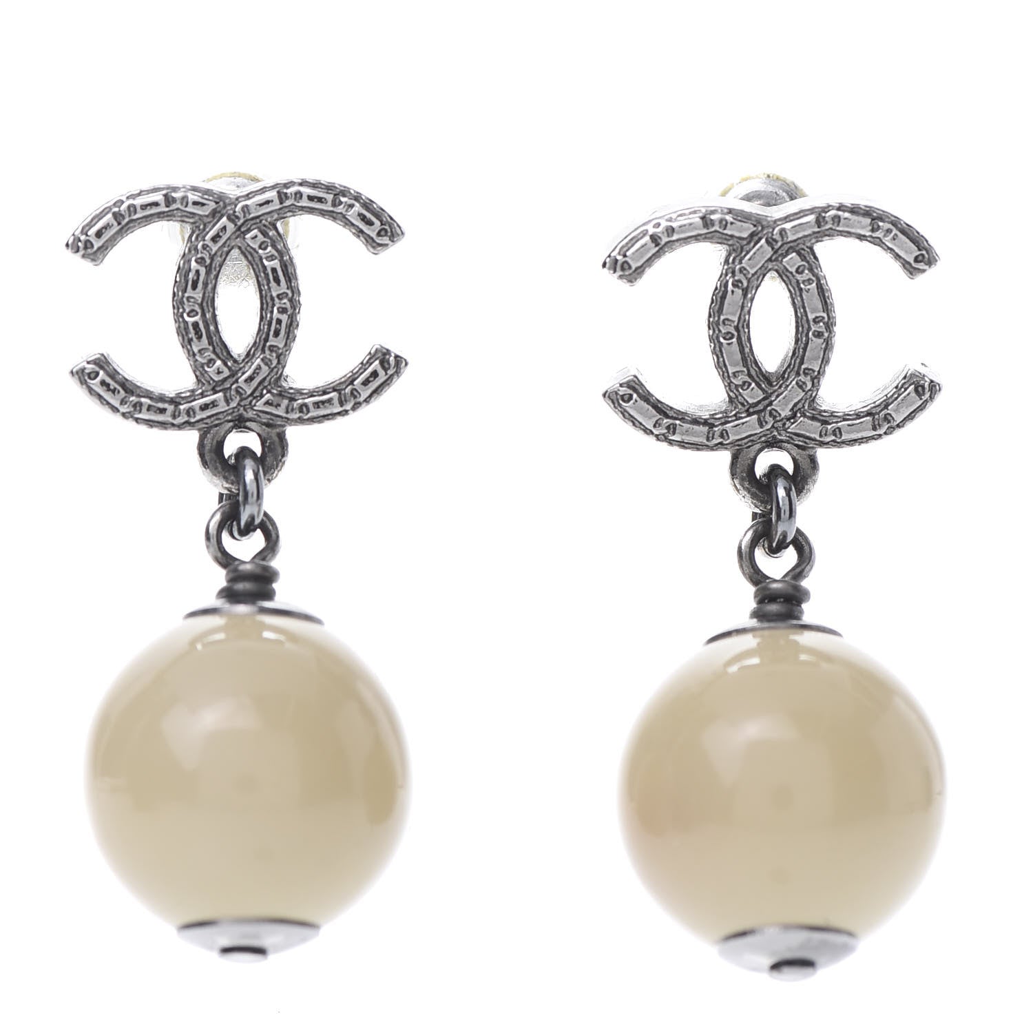 Chanel Ruthenium CC Bead Drop Earrings Gris 1 of 5