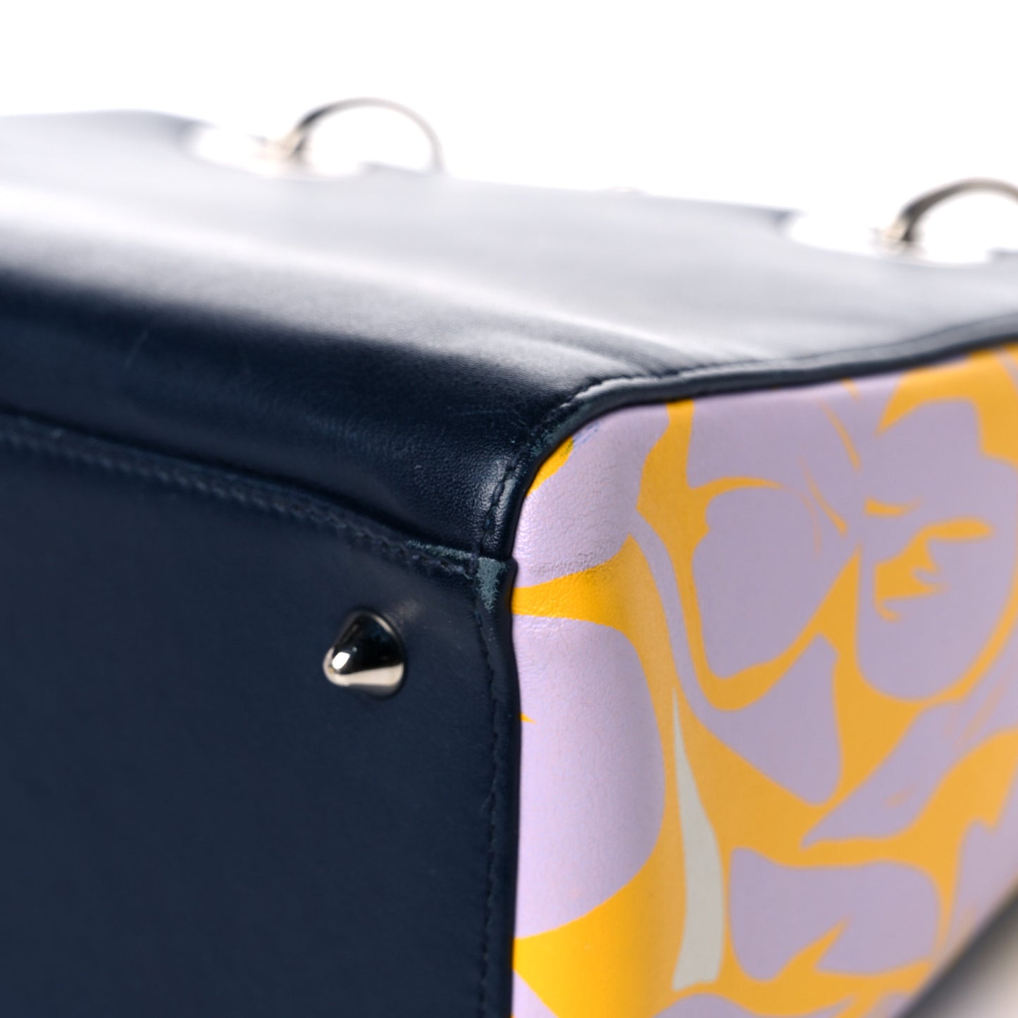 Calfskin Flower Printed Medium Lady Dior Navy Multicolor