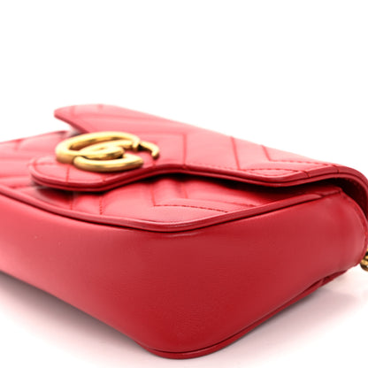 Gucci Calfskin Matelasse Super Mini GG Marmont Shoulder Bag Hibiscus Red 10 of 10