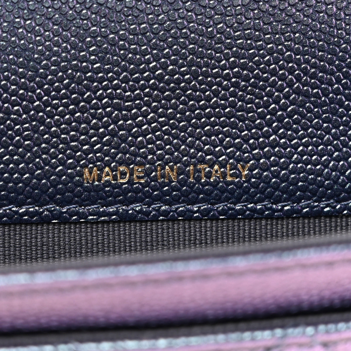 Iridescent Caviar Flap Quilted Card Holder Wallet Dark Blue