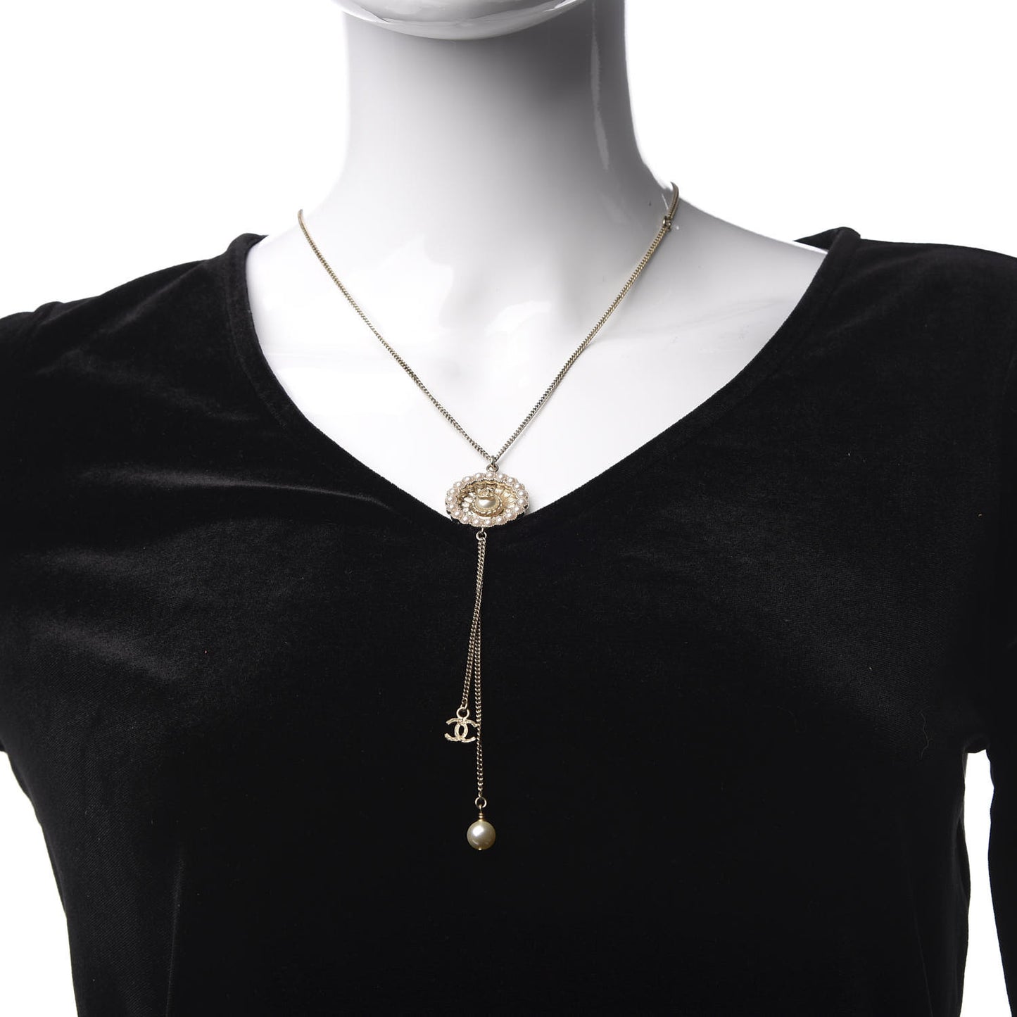 Pearl Crystal CC Necklace Gold