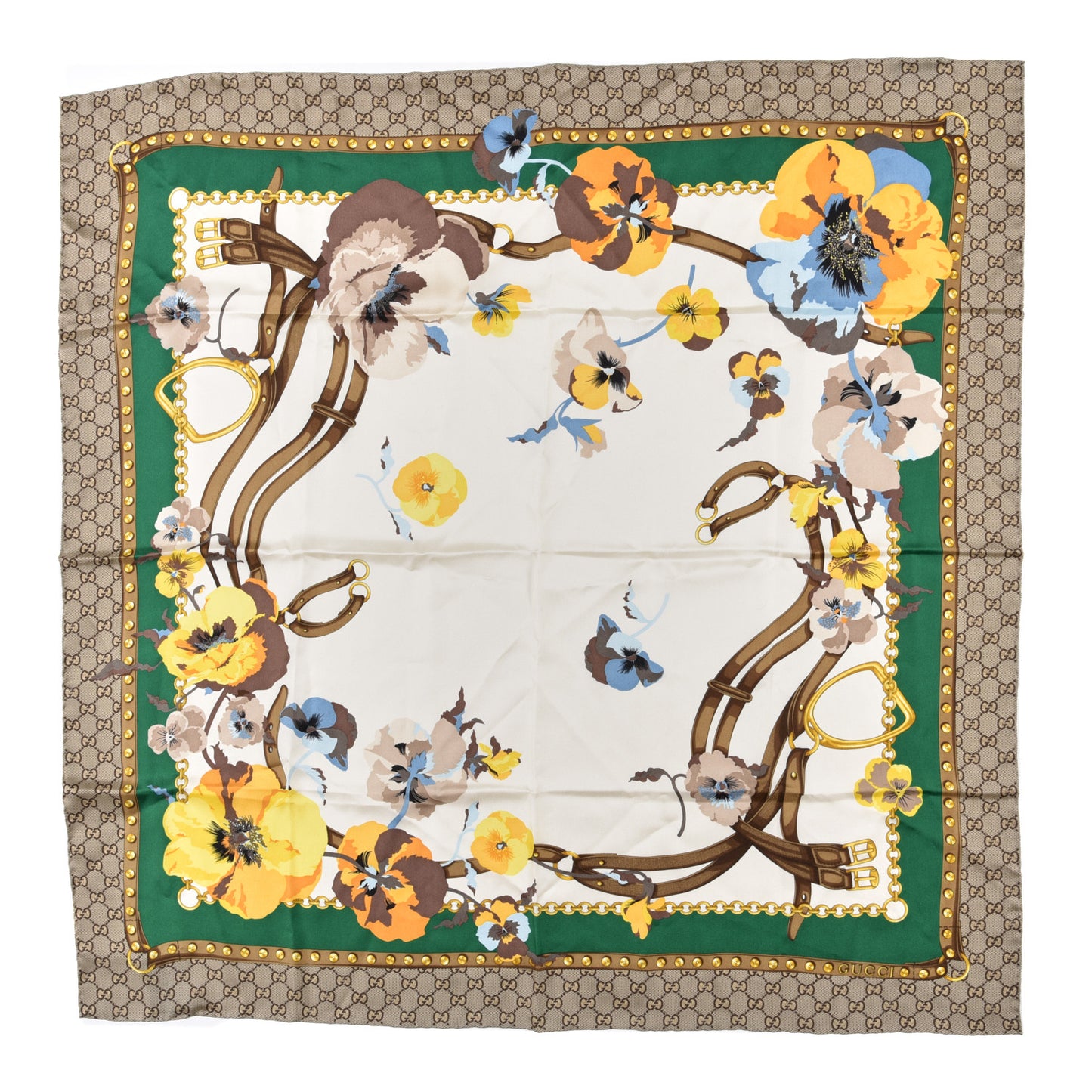 Silk Twill GG Monogram New Panshie Square Scarf Grass Green Yellow