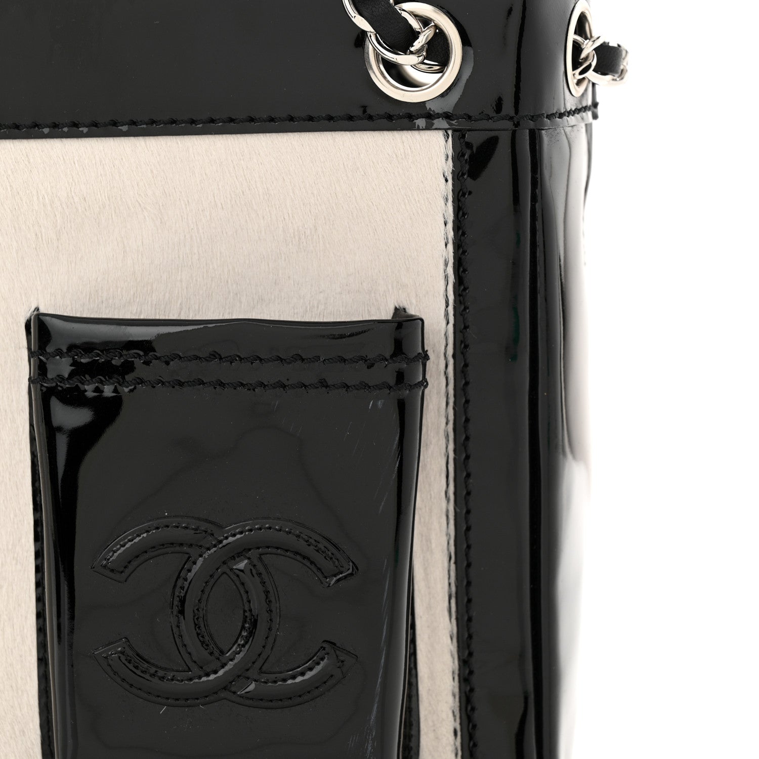 Chanel Patent Pony Hair Small Pocket Tote Black White 11 of 11