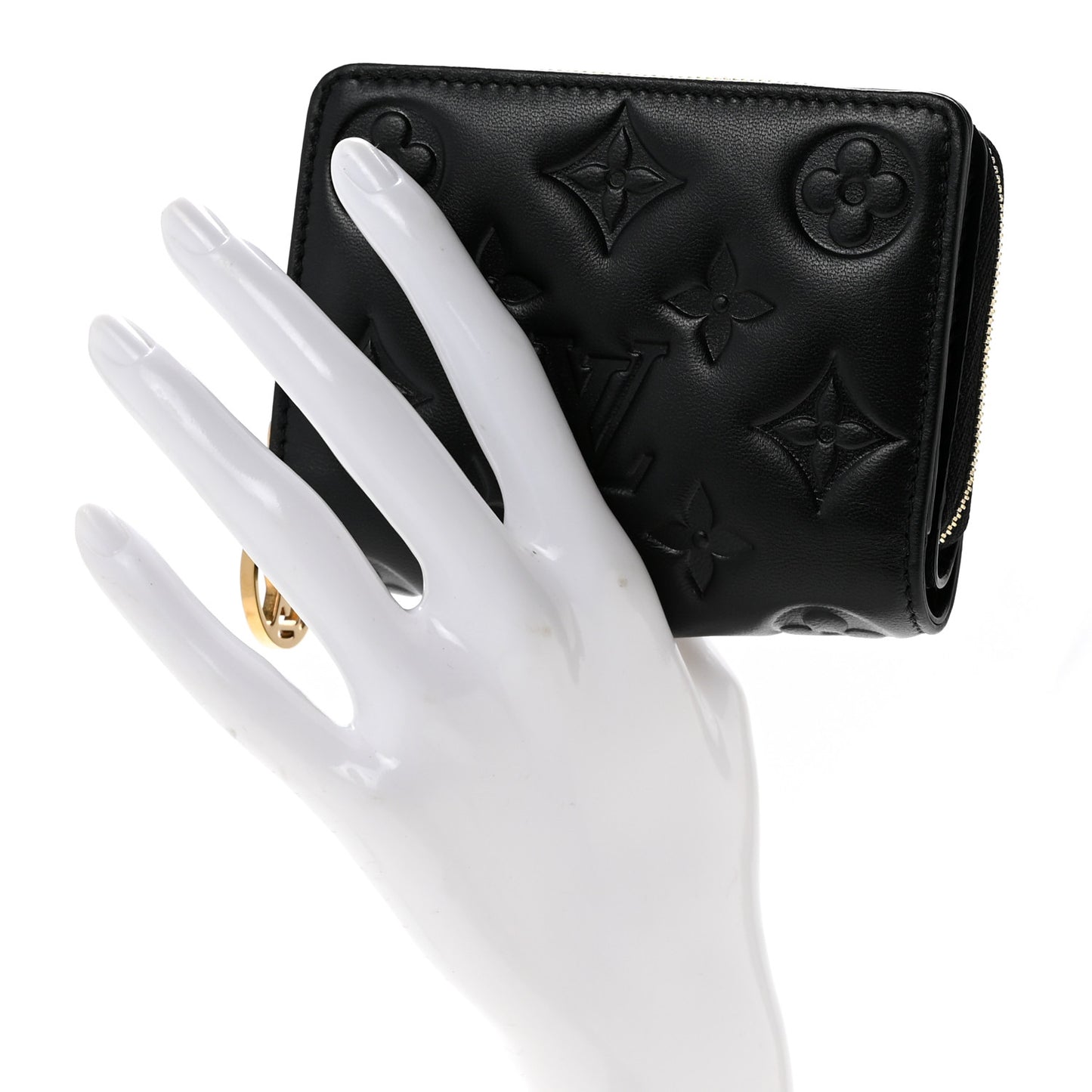 Lambskin Embossed Monogram Lou Coussin Wallet Black
