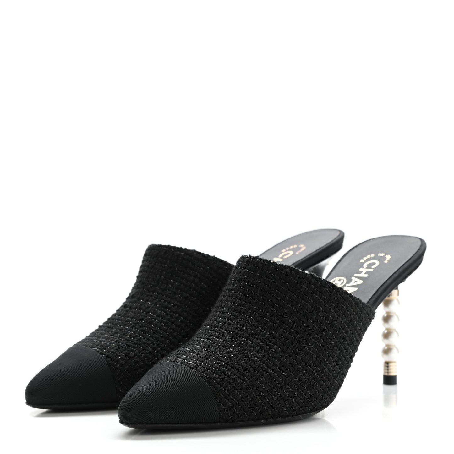 Tweed Grosgrain Cap Toe Pearl Mule 37.5 Black