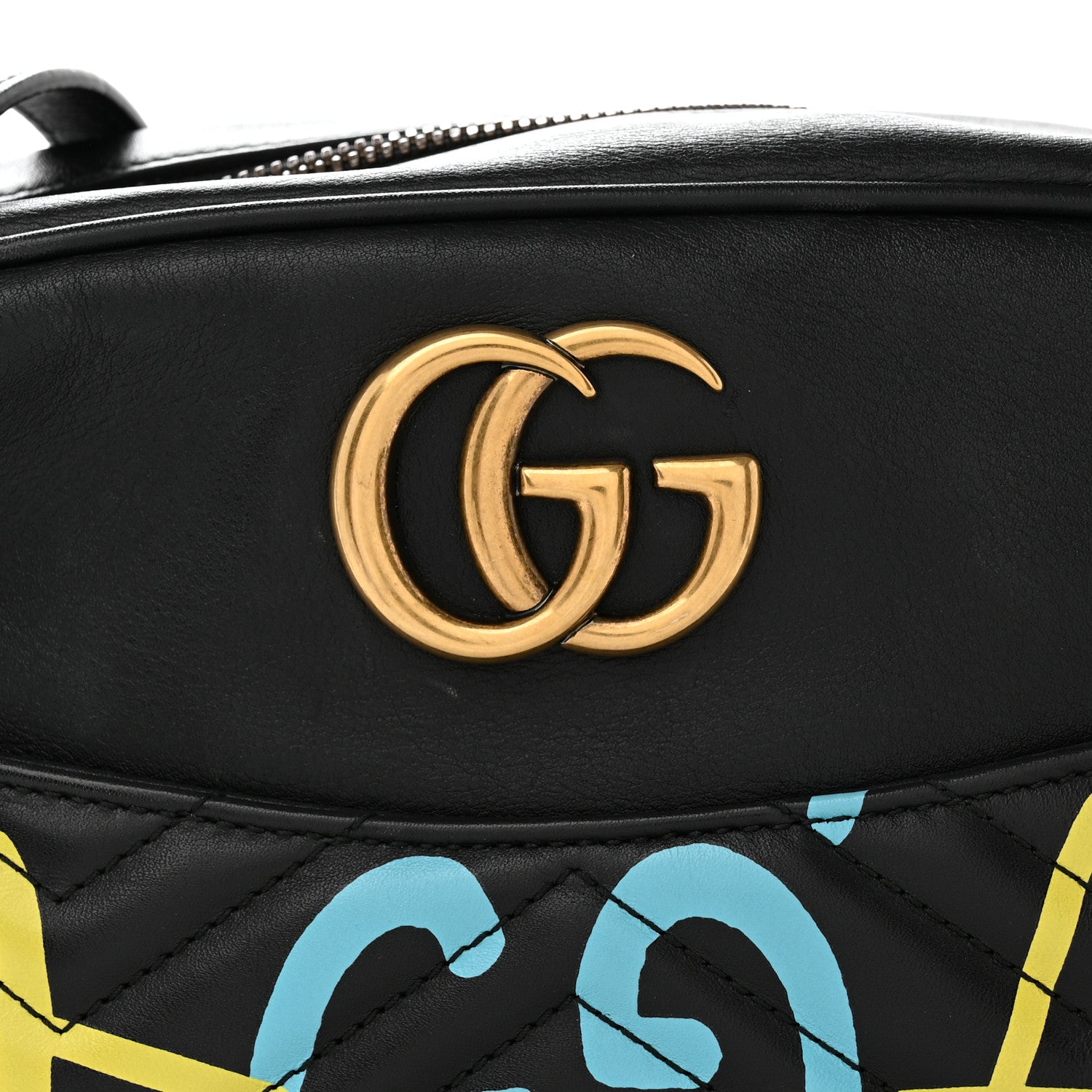 Gucci Calfskin Matelasse GucciGhost Medium GG Marmont Chain Shoulder Bag Black New Acquamarine 8 of 12