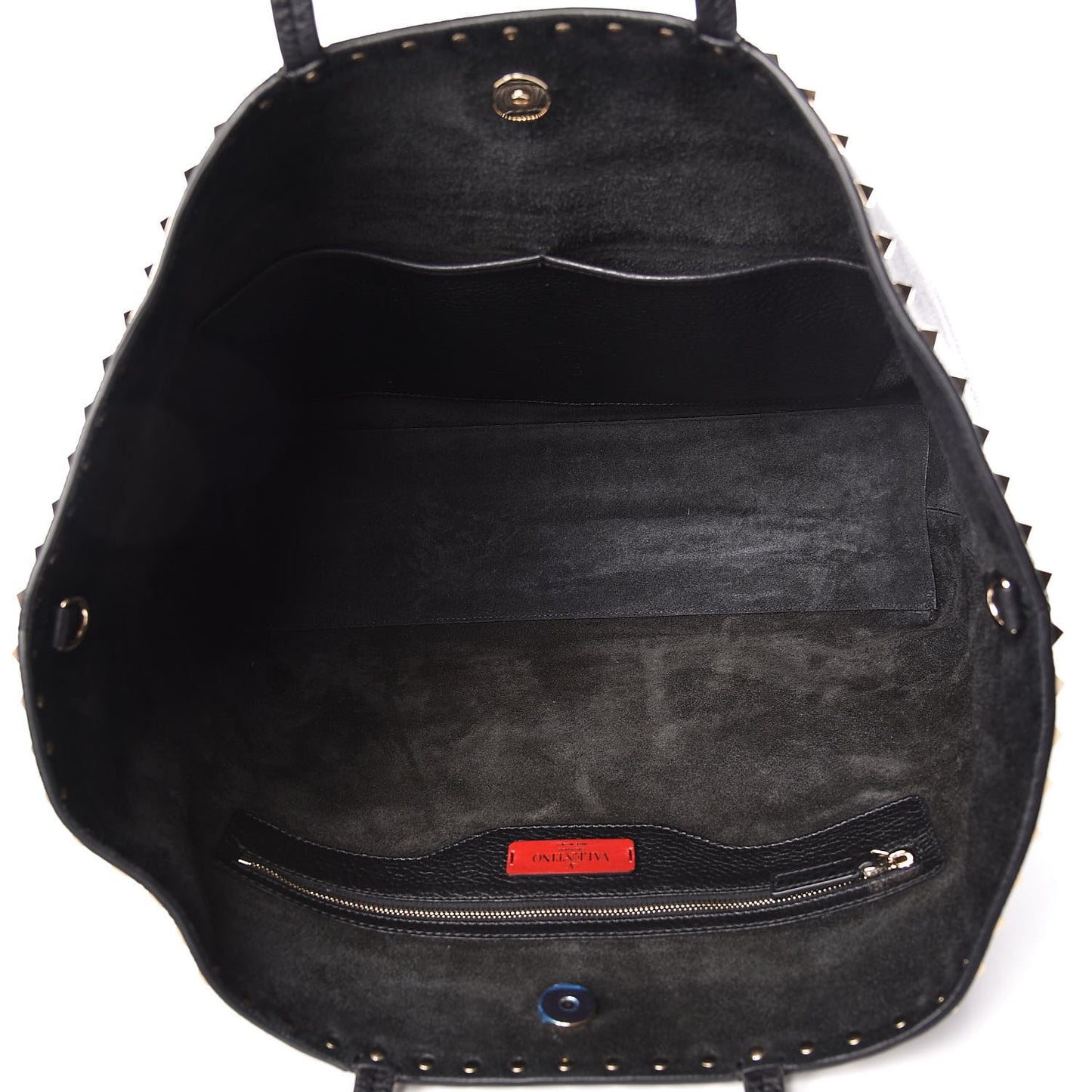 Grained Calfskin Rockstud Shoulder Tote Black