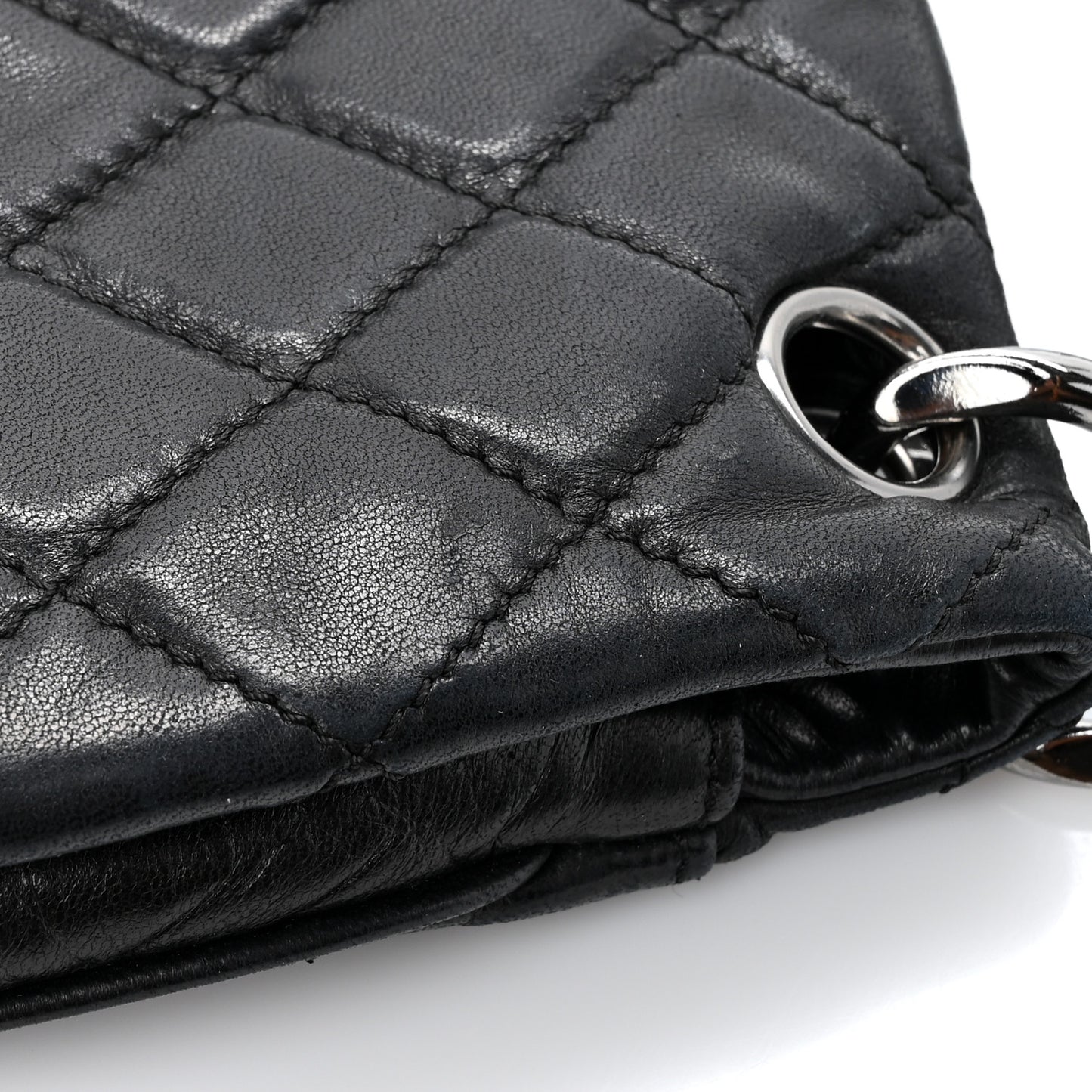 Lambskin Quilted Chain Mail Shoulder Bag Black