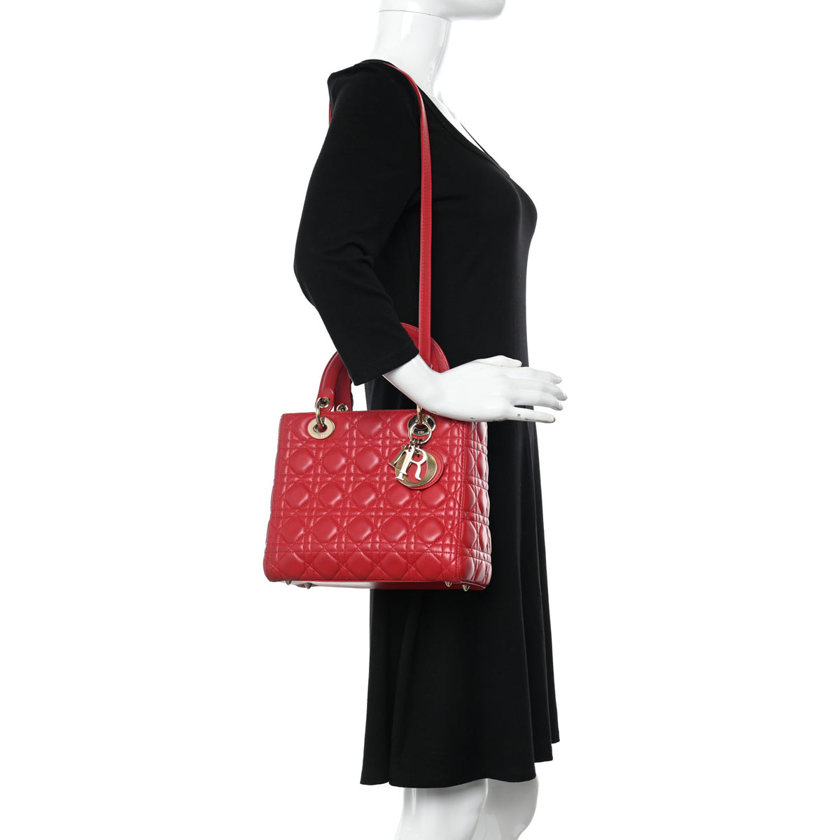 Lambskin Cannage Medium Lady Dior Red