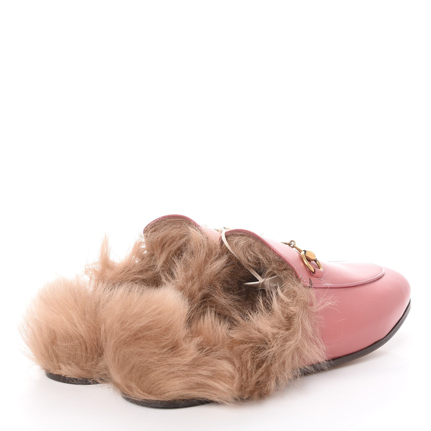 Gucci Calfskin Fur Womens Princetown Slippers 38.5 Lipstick Rose Natural 4 of 9