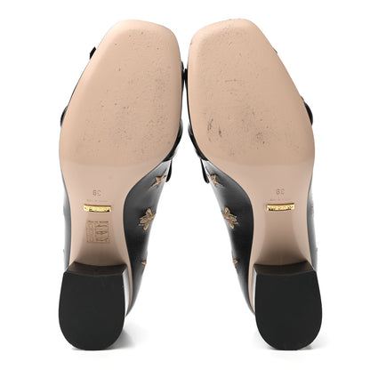 Gucci Quentin Goatskin Bee Star Embroidered GG Marmont Fringe 50mm Loafer Pumps 39 Black 5 of 9