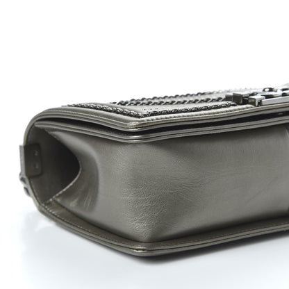 Chanel Metallic Crumpled Calfskin Chevron Chain Medium Boy Flap Grey 6 of 10