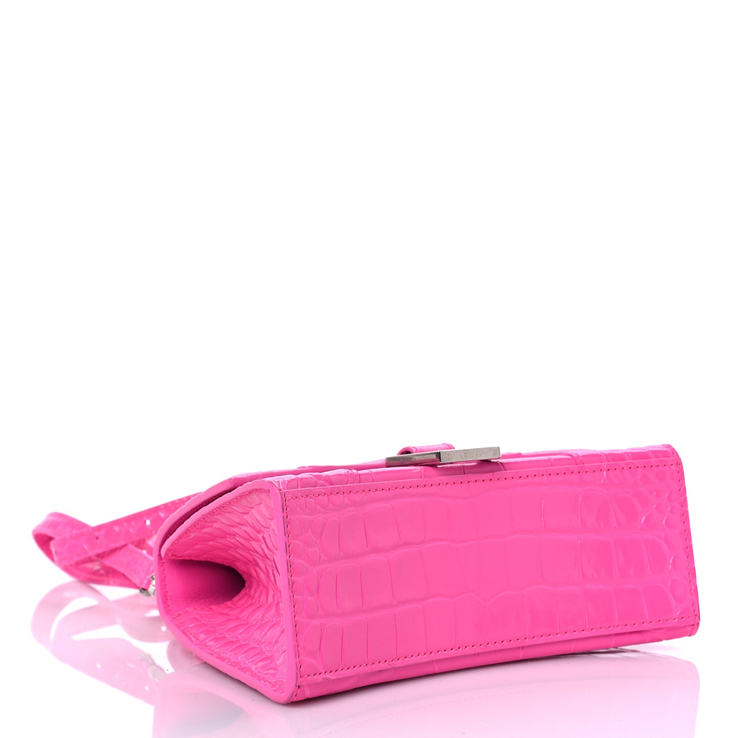 Shiny Calfskin Crocodile Embossed Hourglass Top Handle Bag XS Neon Pink