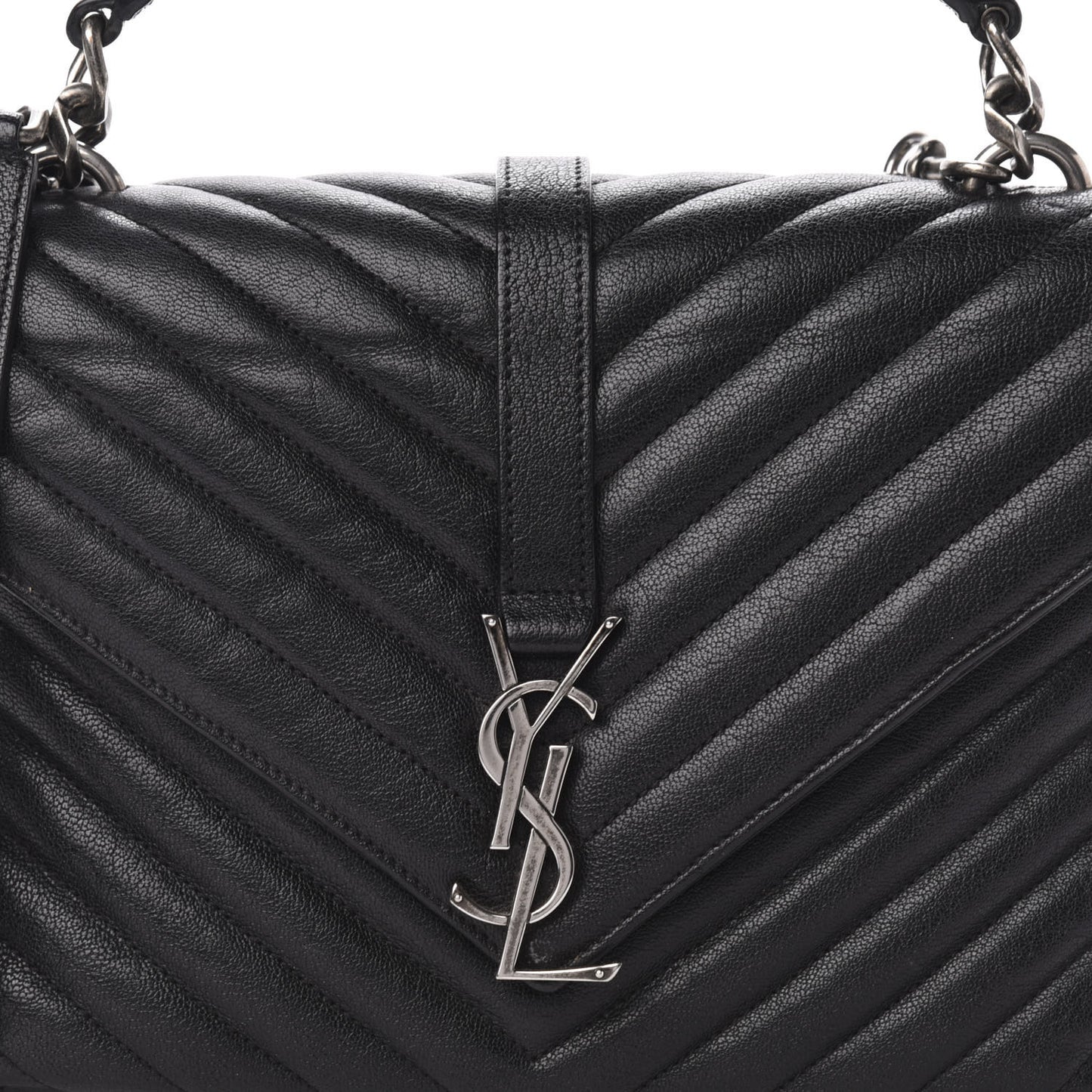 Sheepskin Matelasse Chevron Monogram Medium College Bag Black