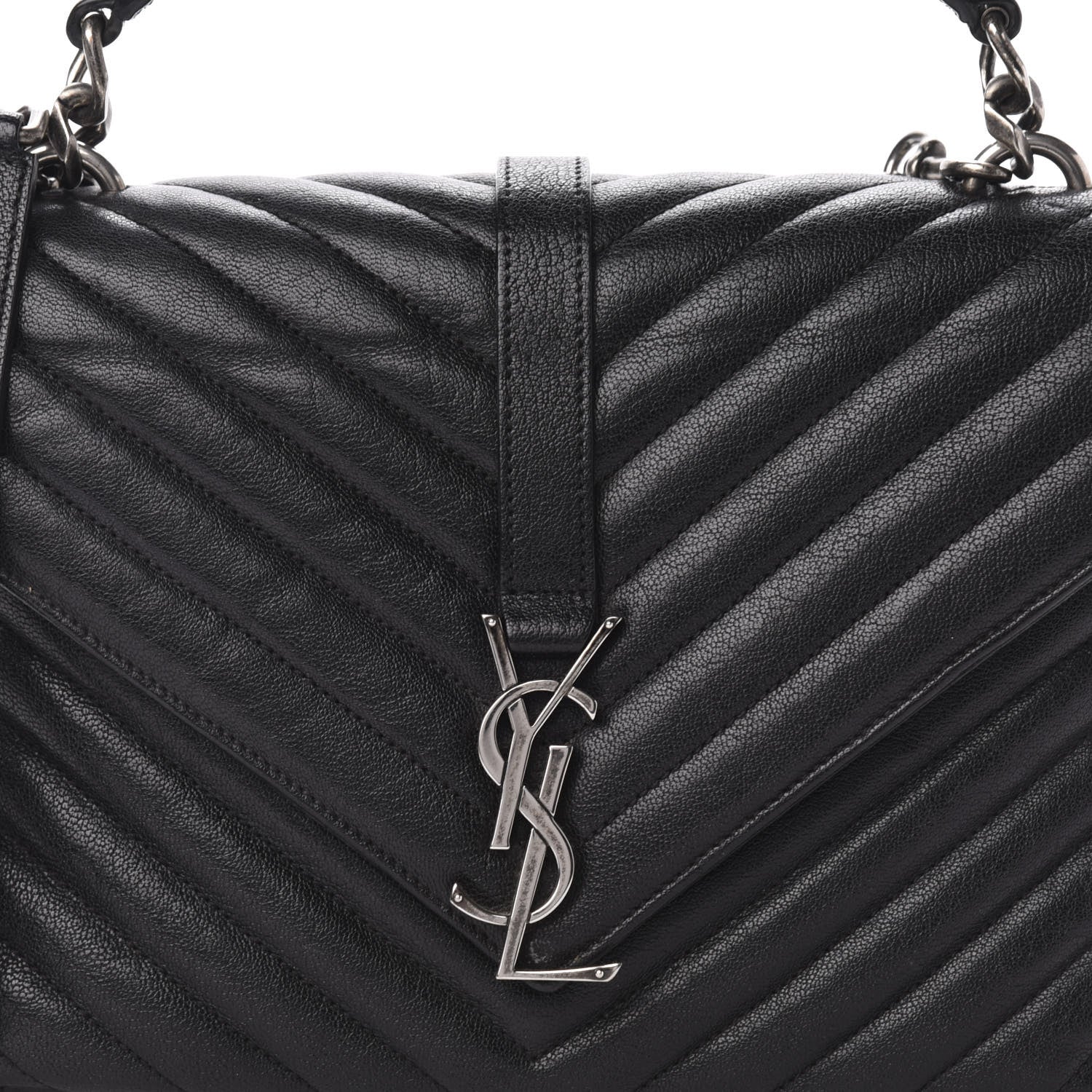 Saint Laurent Sheepskin Matelasse Chevron Monogram Medium College Bag Black 12 of 12