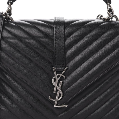 Saint Laurent Sheepskin Matelasse Chevron Monogram Medium College Bag Black 12 of 12