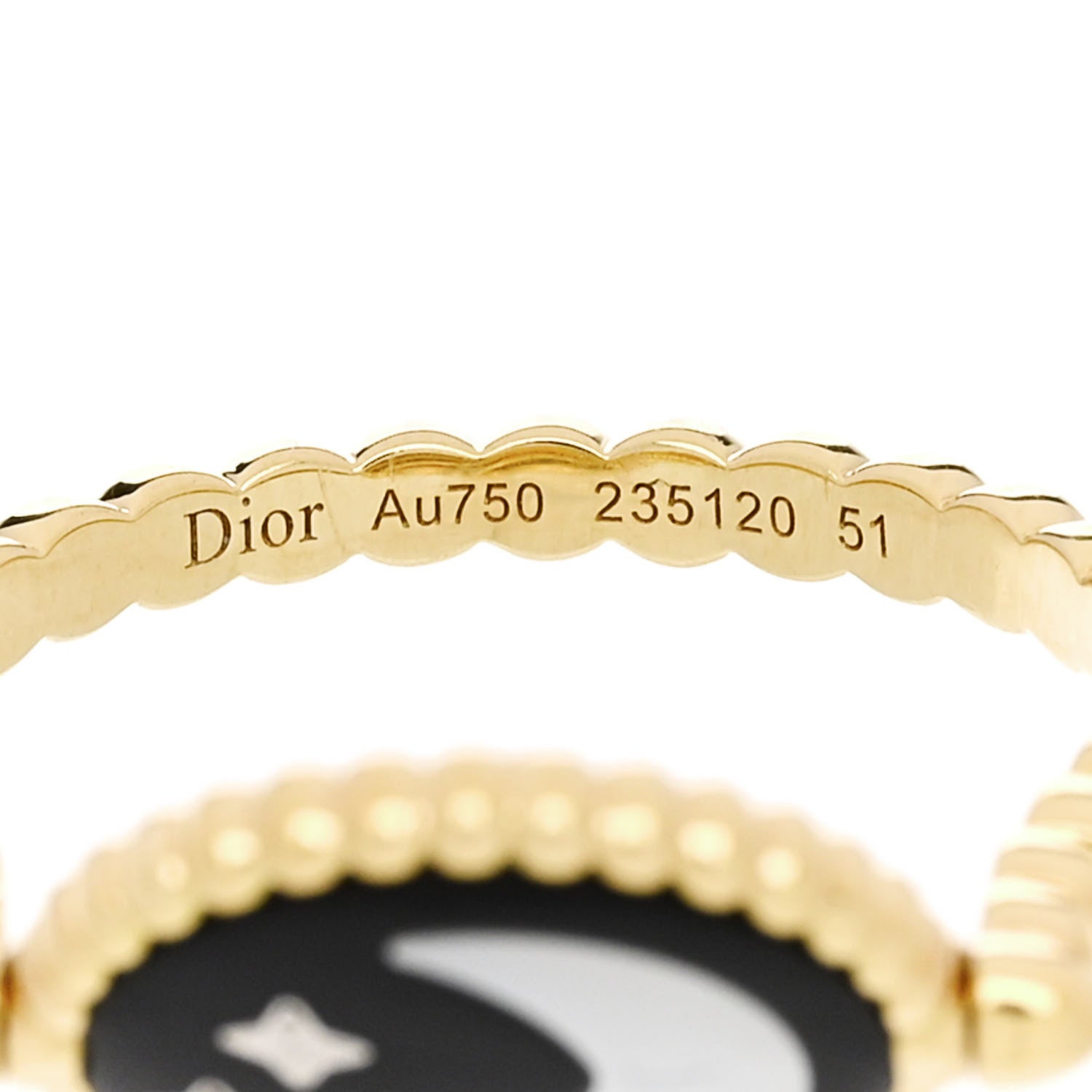 Christian Dior 18K Yellow White Gold Diamond Black Onyx Mother of Pearl Rose Celeste Ring 51 5.75 6 of 6