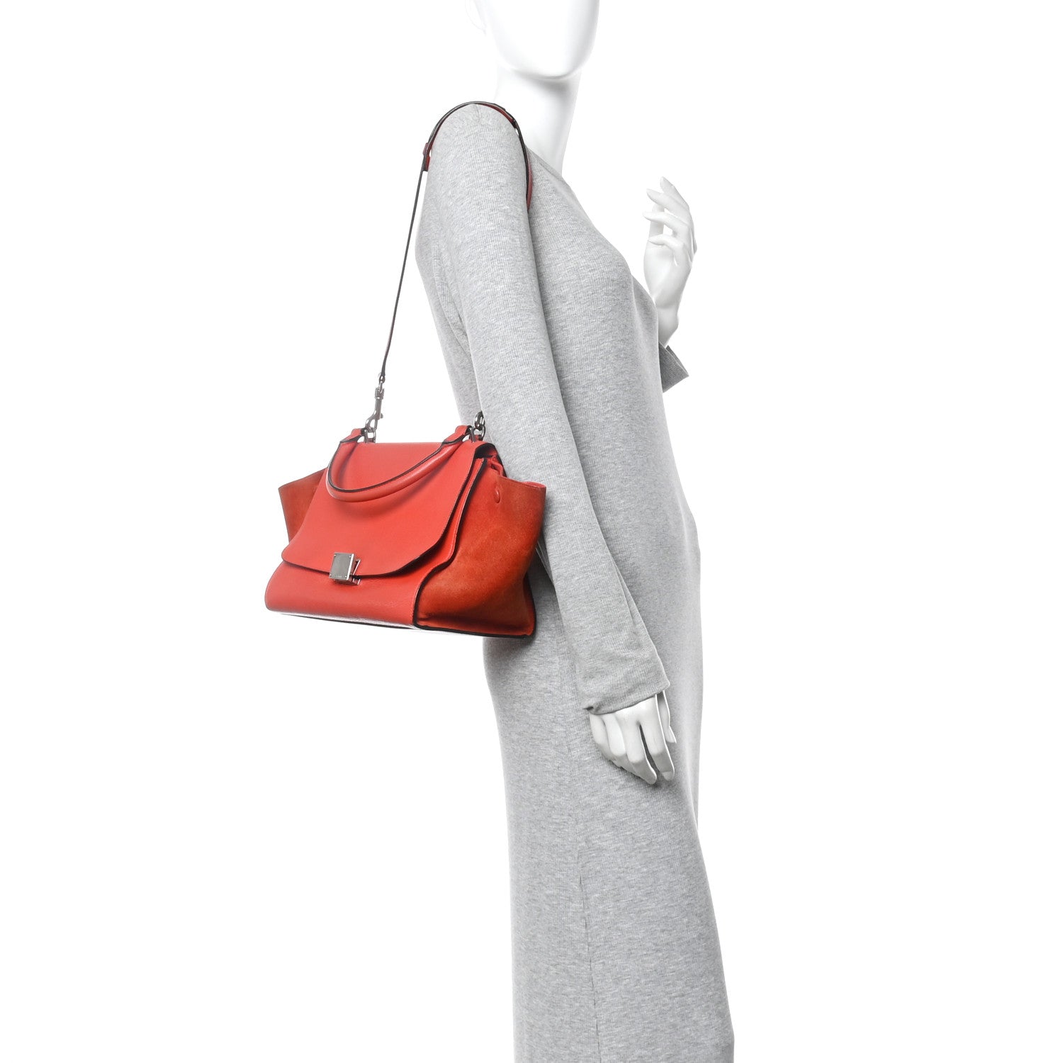 Celine Drummed Calfskin Small Trapeze Vermillion 2 of 11