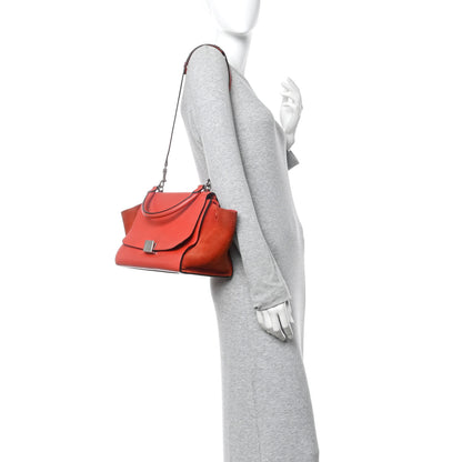 Celine Drummed Calfskin Small Trapeze Vermillion 2 of 11
