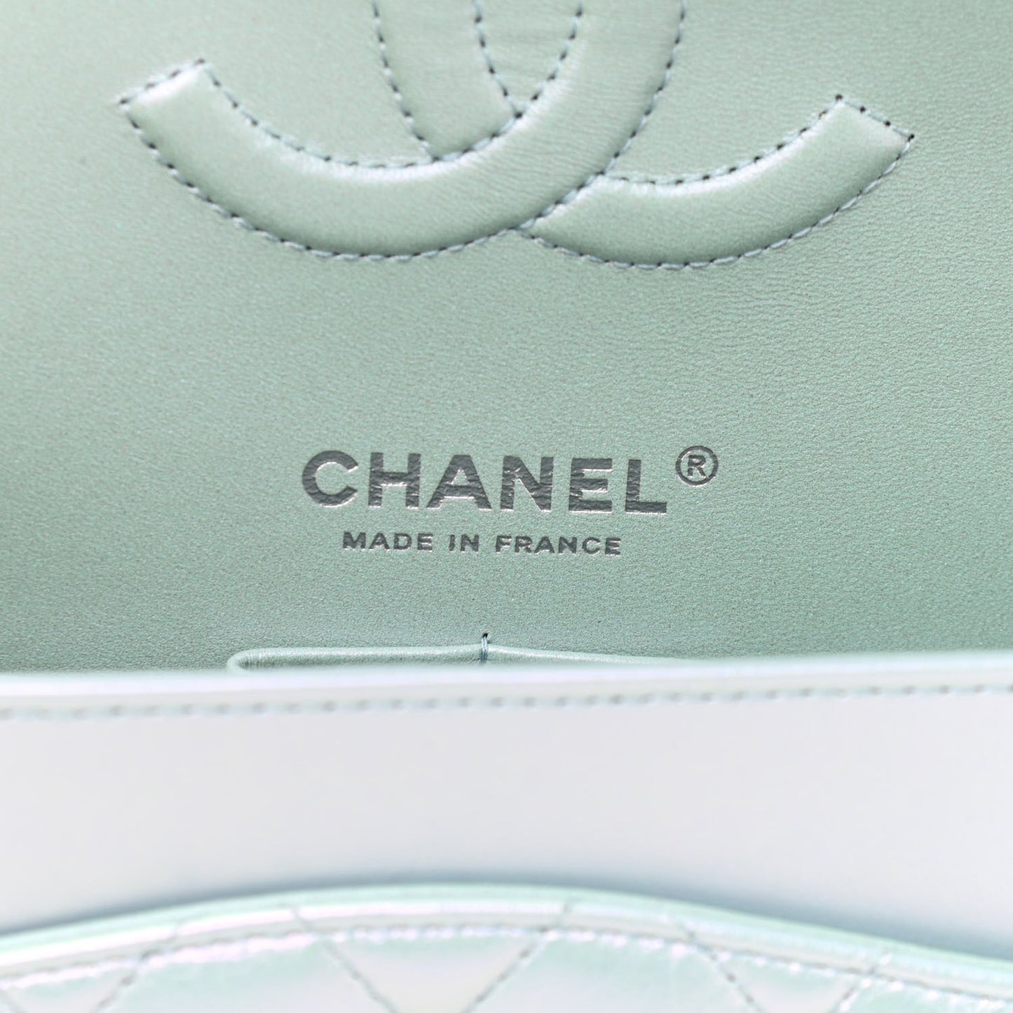 Iridescent Calfskin Quilted Medium Double Flap Light Blue