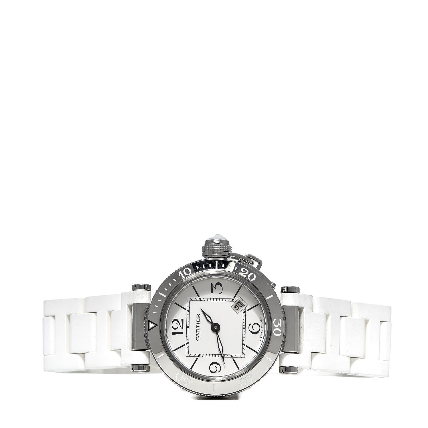 Cartier Stainless Steel Rubber 33mm Pasha C Seatimer Quartz Watch White 3 of 6