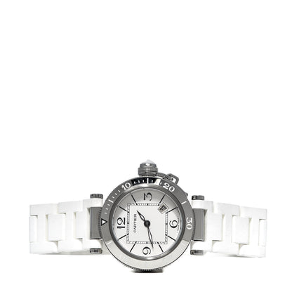 Cartier Stainless Steel Rubber 33mm Pasha C Seatimer Quartz Watch White 3 of 6