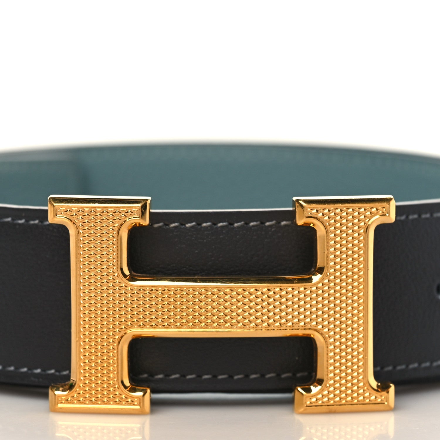 Hermes Box Togo 32mm Guillochee H Belt 95 Black Bleu Jean 2 of 6