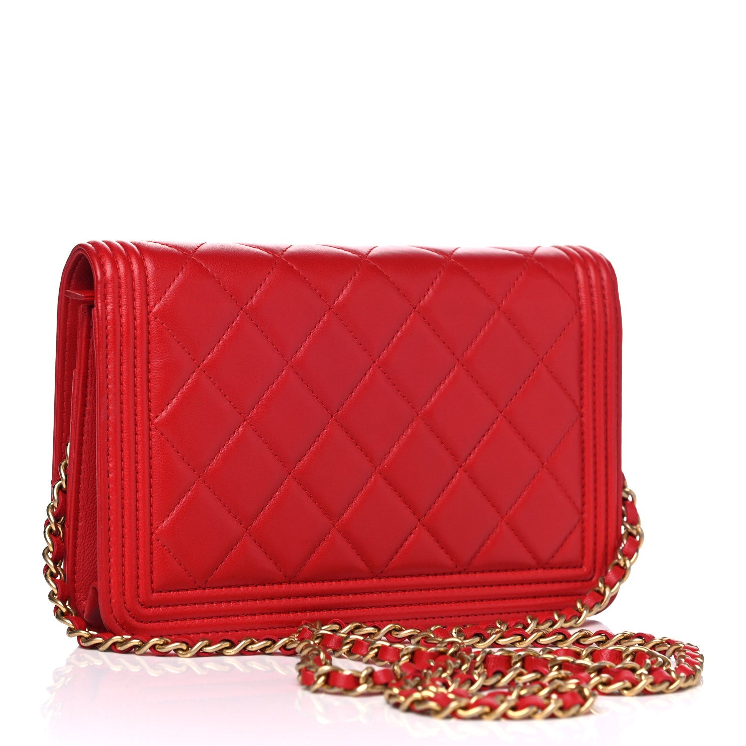 Chanel Lambskin Quilted Boy Wallet On Chain WOC Red 3 of 15