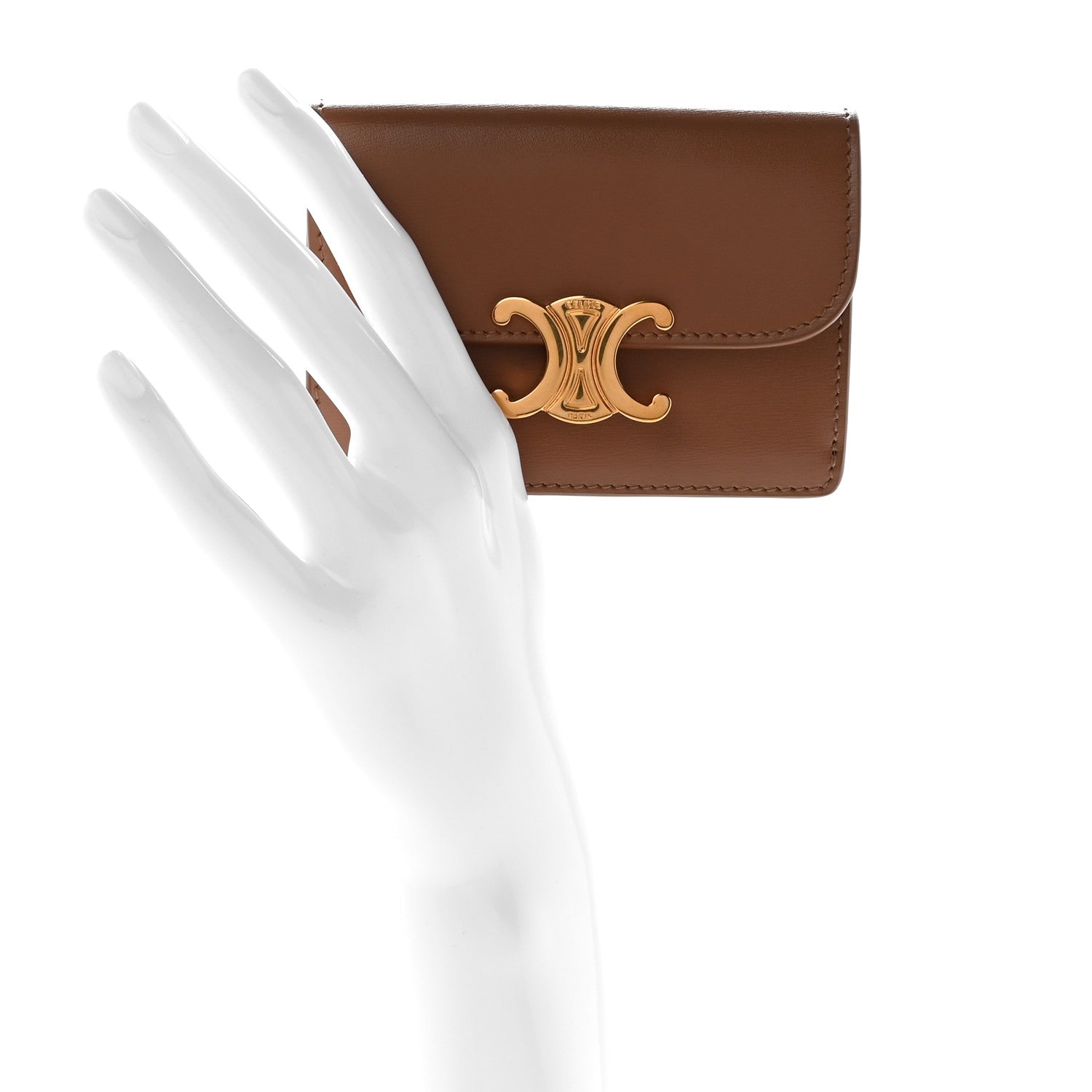 Celine Shiny Calfskin Triomphe Flap Card Holder Bronze 2 of 8