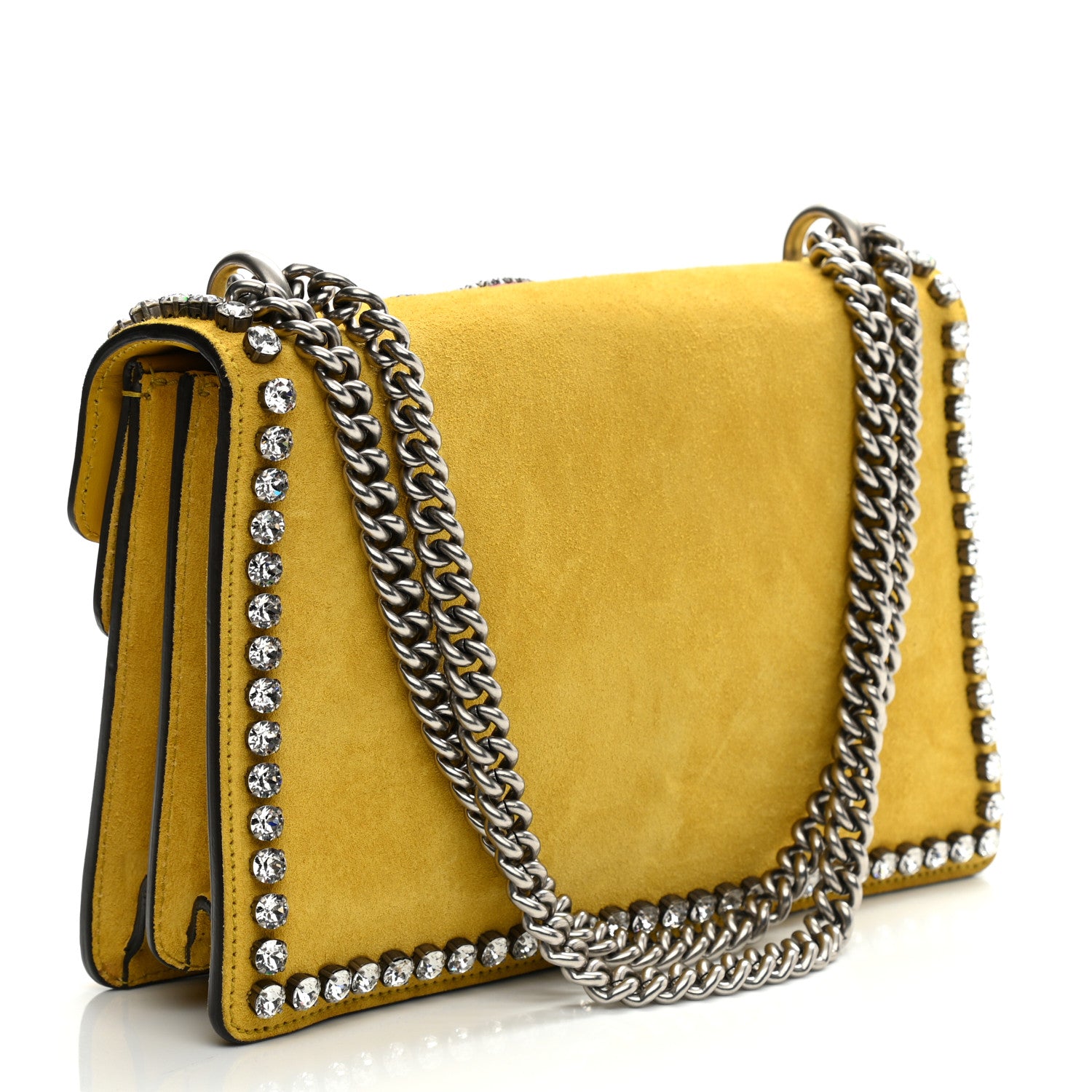 Gucci Suede Crystal Bow Embroidered Small Dionysus Shoulder Bag Yellow 3 of 10