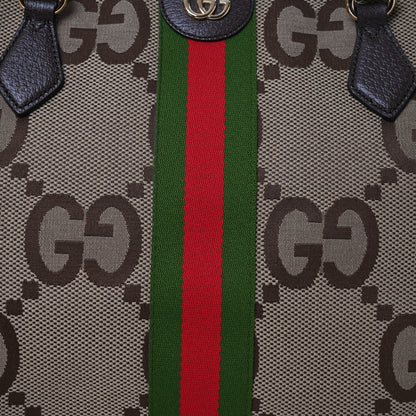 Gucci Monogram Jumbo GG Textured Dollar Calfskin Web Medium Ophidia Shopping Tote Camel Ebony 8 of 11