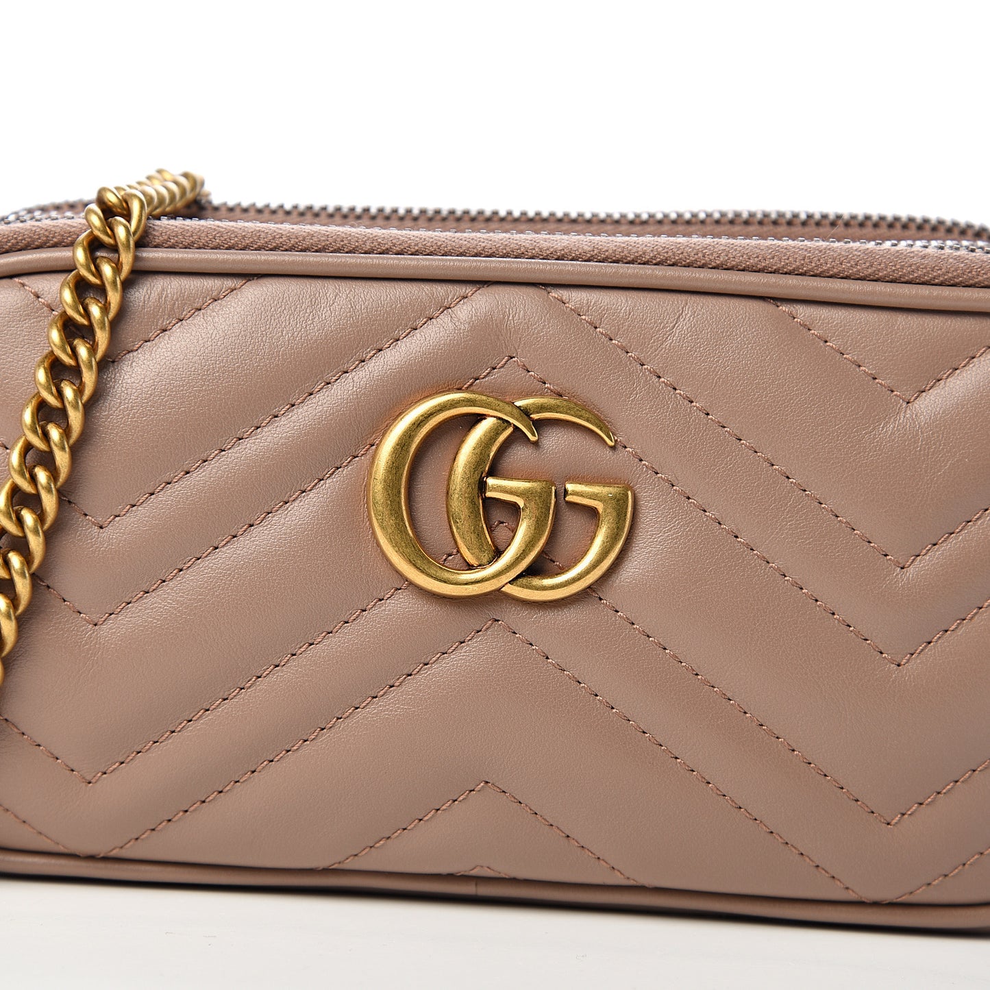 Calfskin Matelasse Mini GG Marmont Chain Crossbody Bag Porcelain Rose