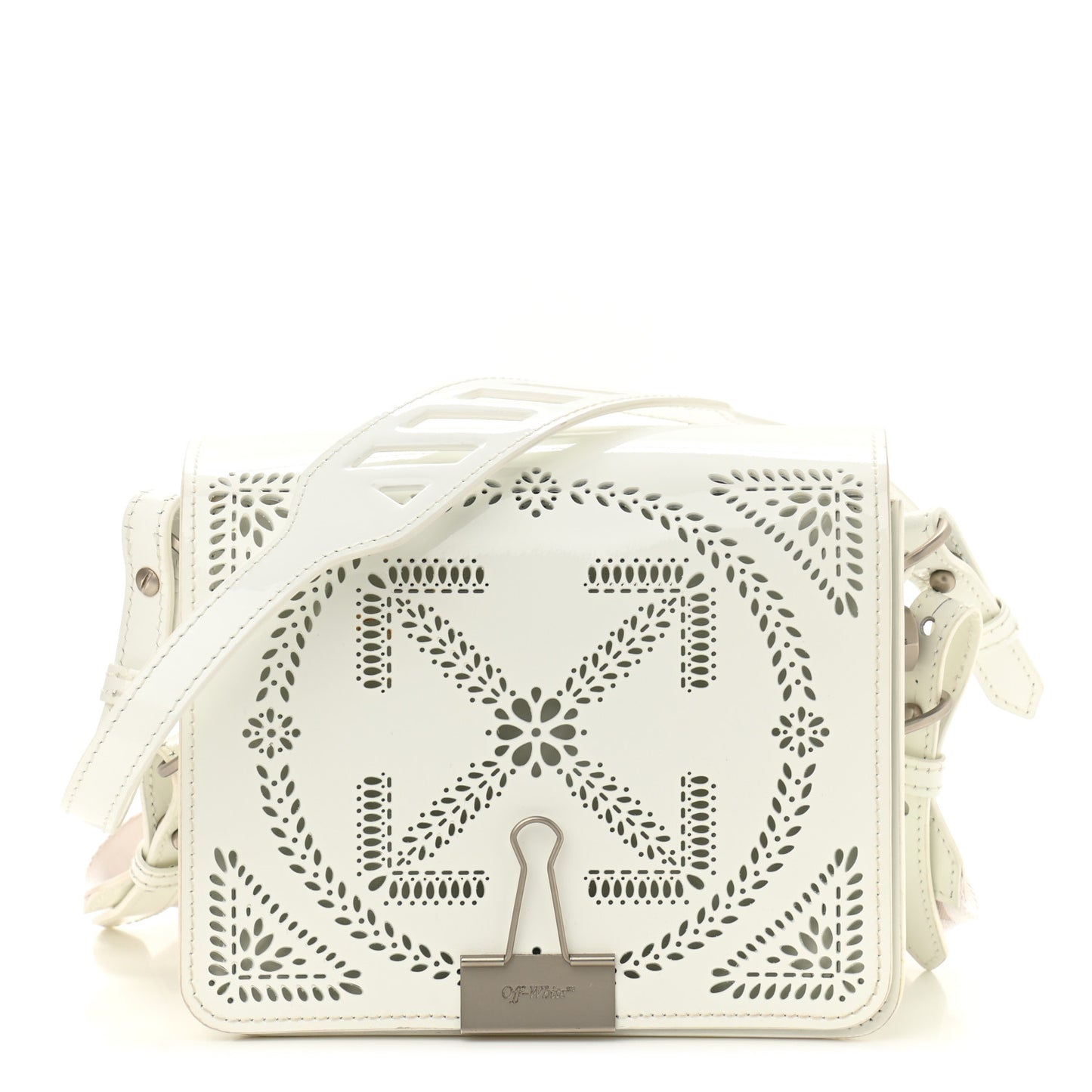 Calfskin Perforated Binder Flap Bag White