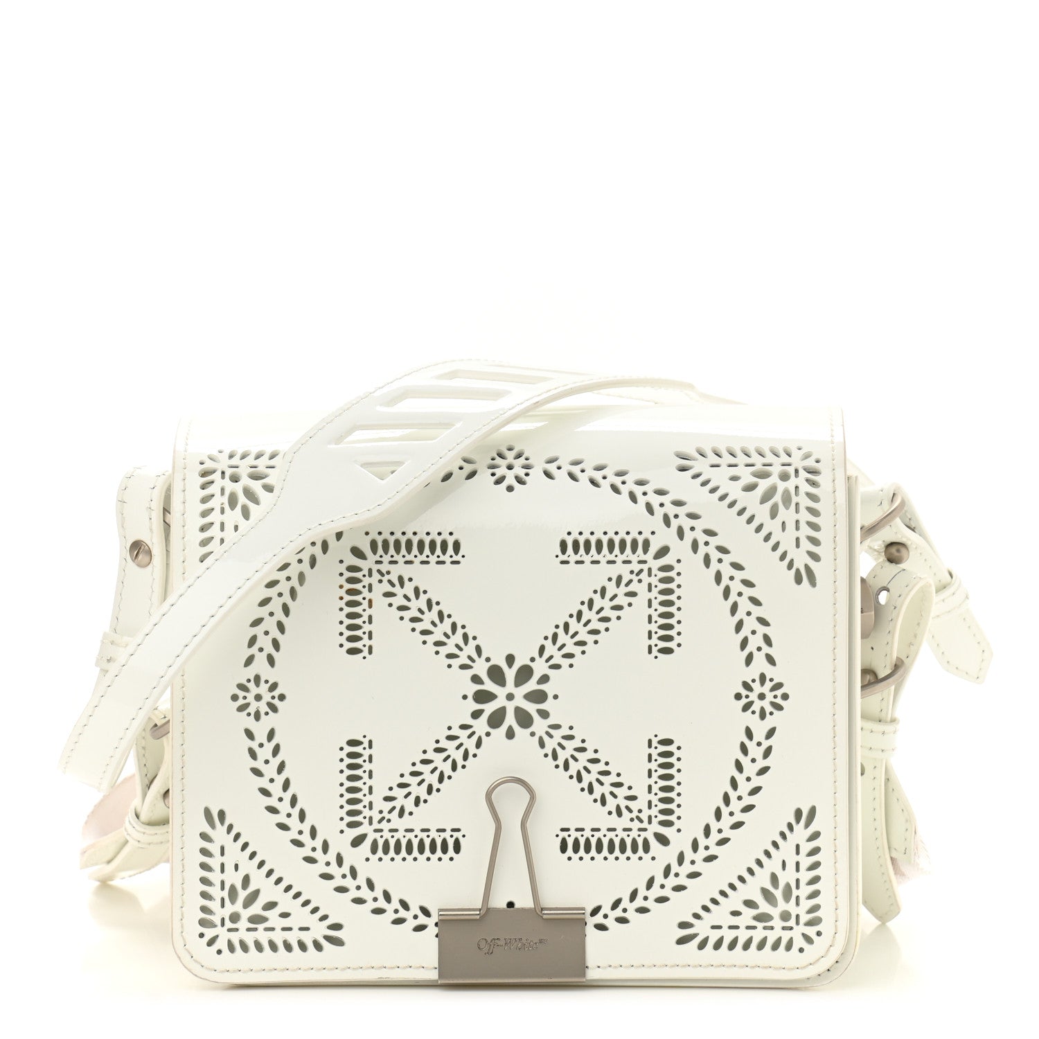 Off-White Calfskin Perforated Binder Flap Bag White 1 of 13