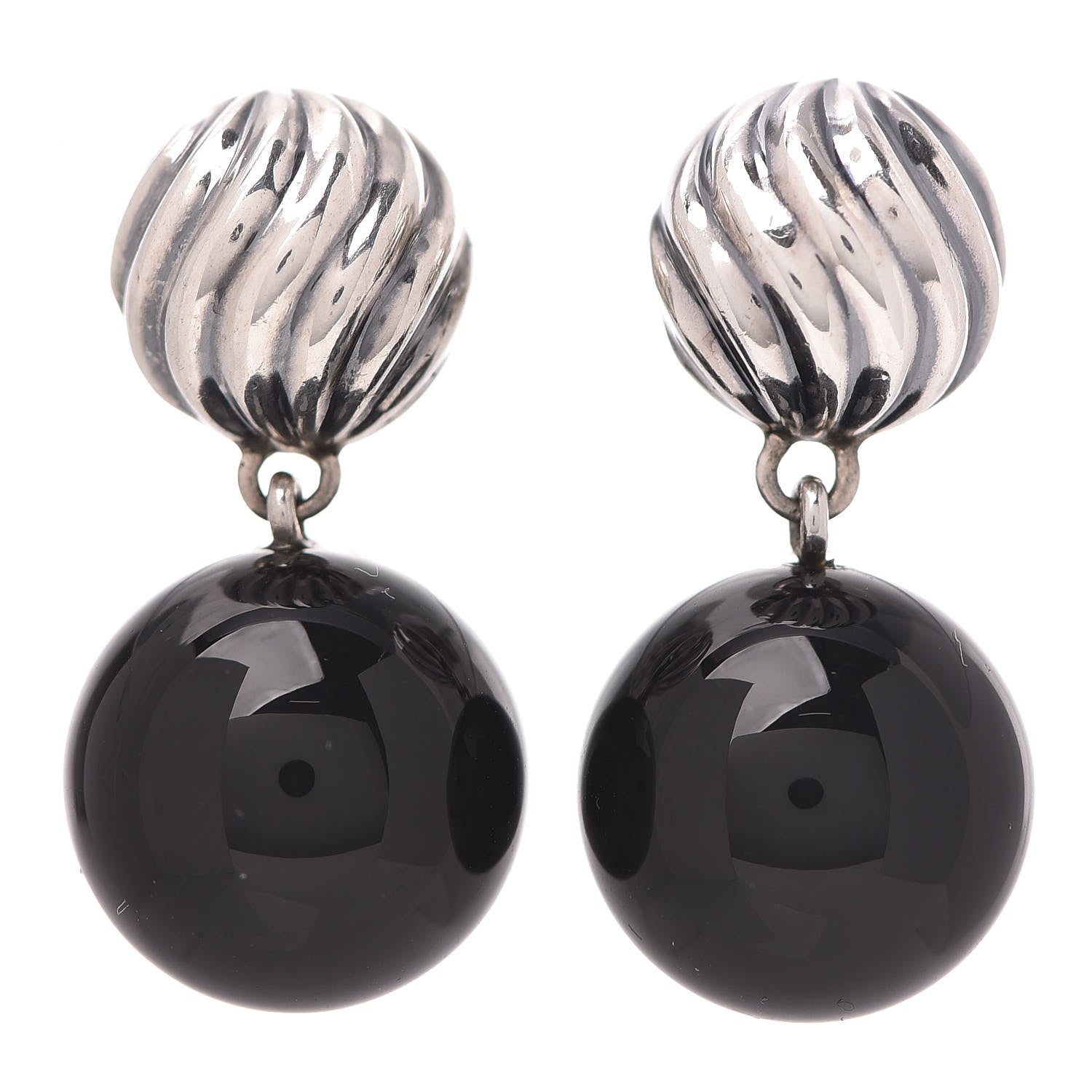 David Yurman Sterling Silver Black Onyx 12mm Elements Drop Earrings 1 of 5