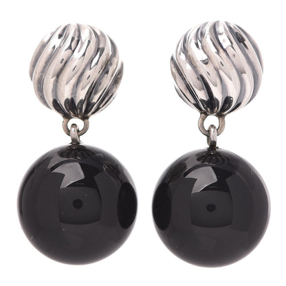 David Yurman Sterling Silver Black Onyx 12mm Elements Drop Earrings 1 of 5