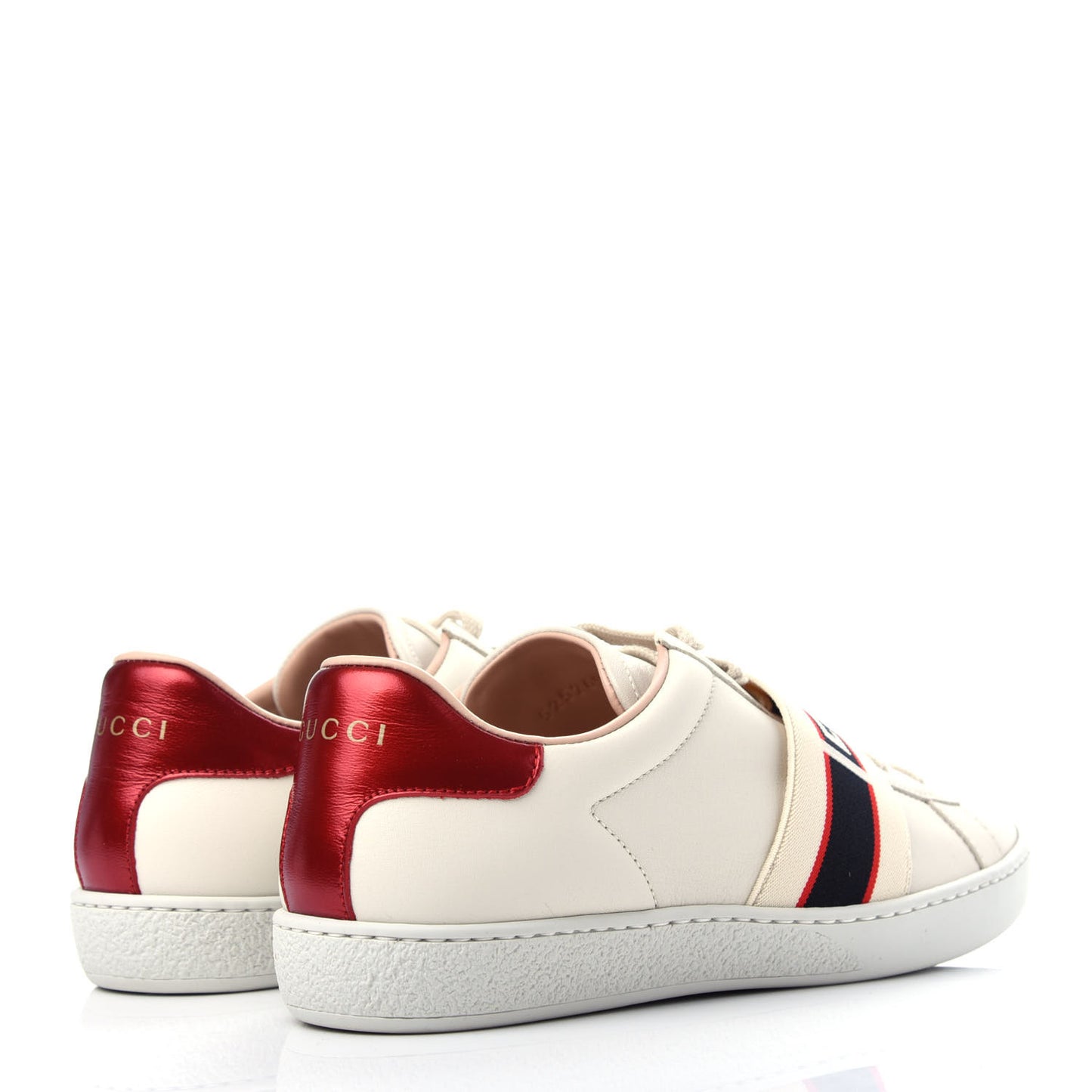 Calfskin Stripe Womens New Ace Sneakers 35.5 New Mystic White Ecru Red Flame