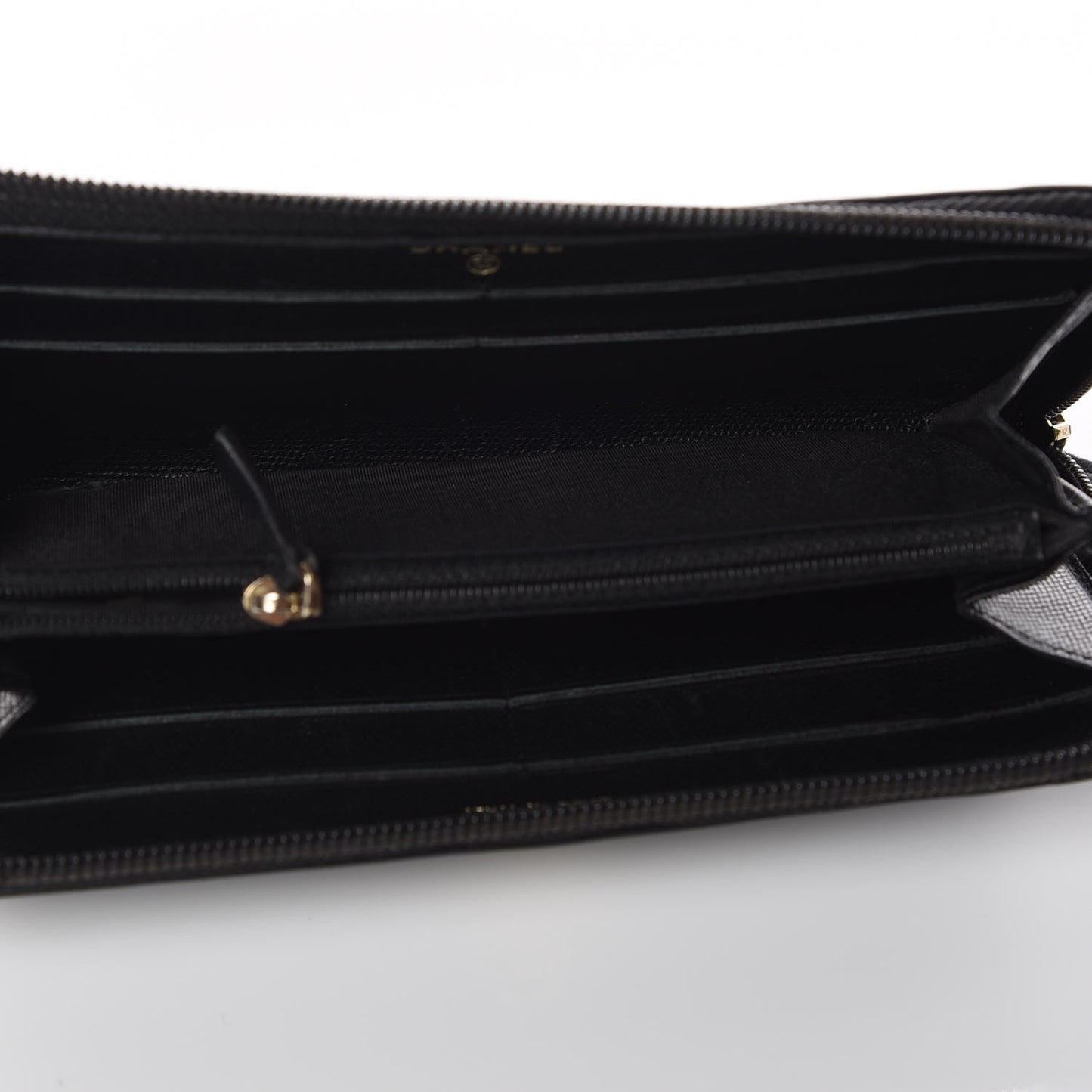 Grained Calfskin Large CC Zip Around Wallet Black