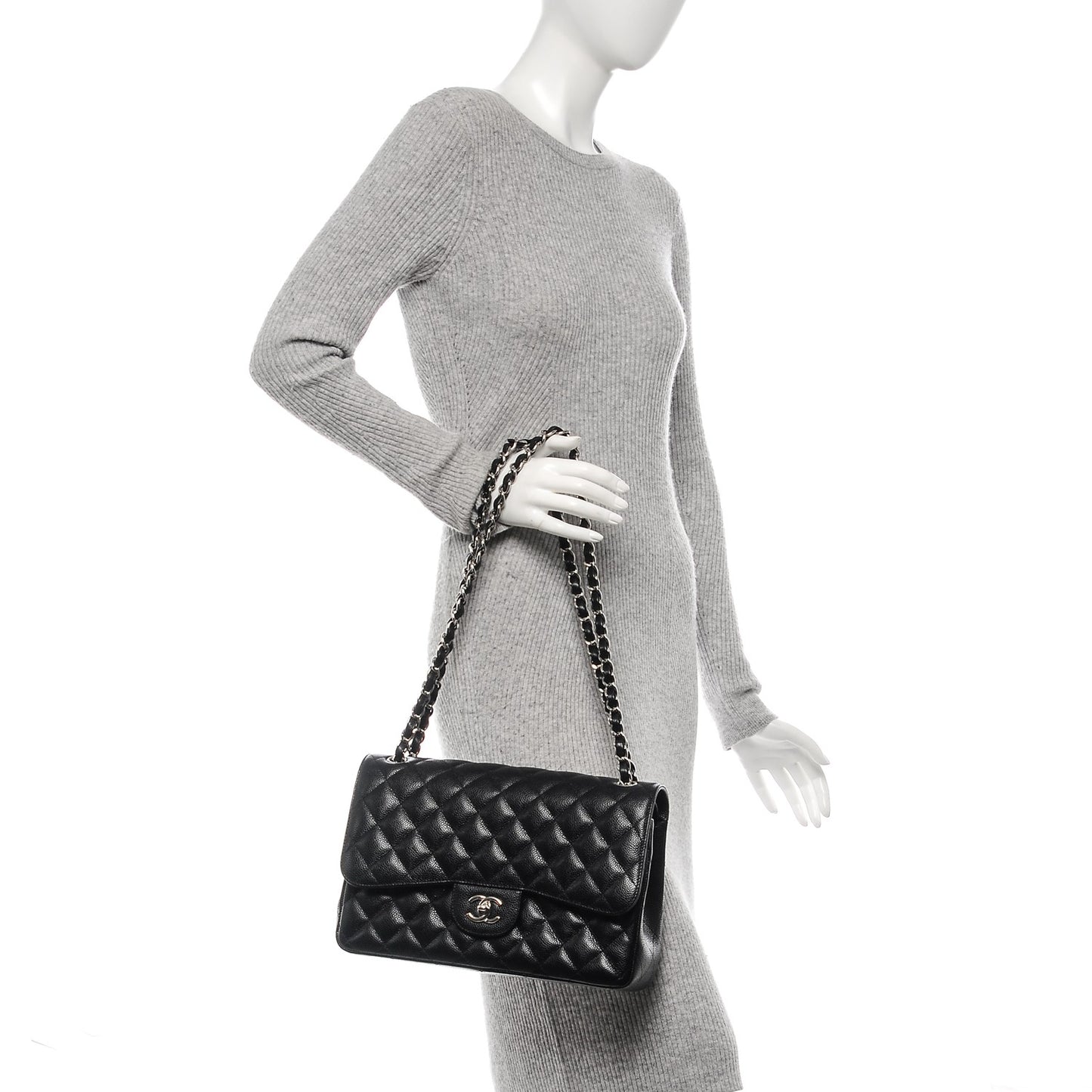 Caviar Quilted Jumbo Double Flap Black