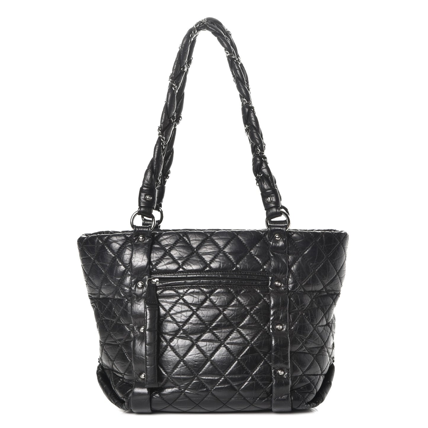 Distressed Lambskin Vintage Ligne Lady Braid Tote Black