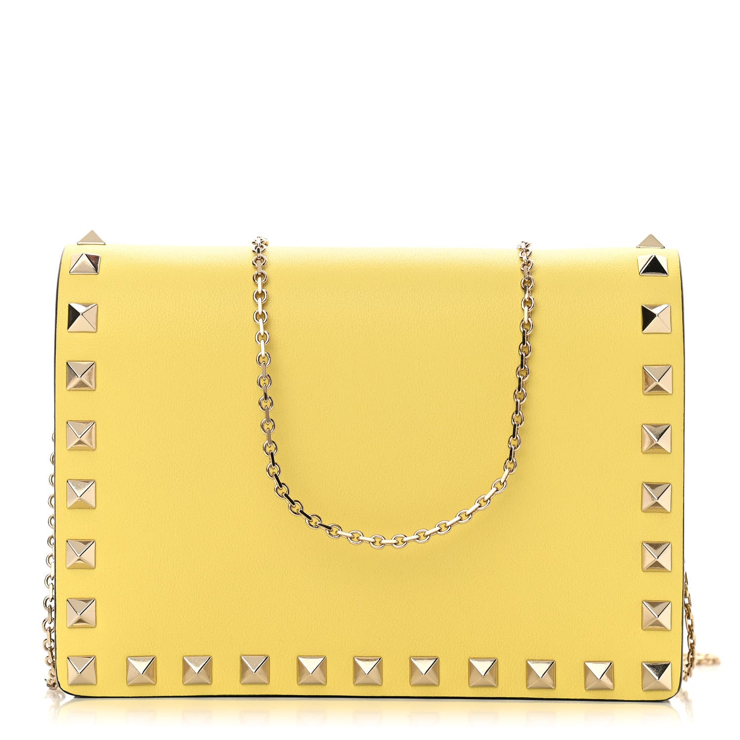 Valentino Garavani Calfskin Rockstud Wallet on Chain Light Yellow 1 of 11