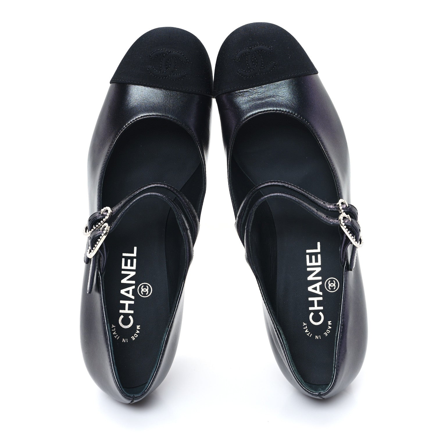 Chanel Iridescent Lambskin Grosgrain Pearl Mary Jane Pumps 38 Black 2 of 9