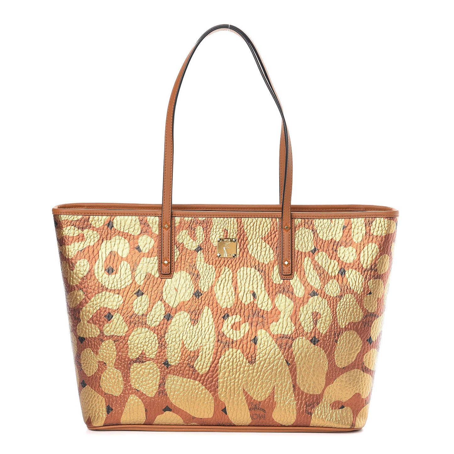 Visetos Metallic Leopard Print Medium Anya Shopper Tote Cognac