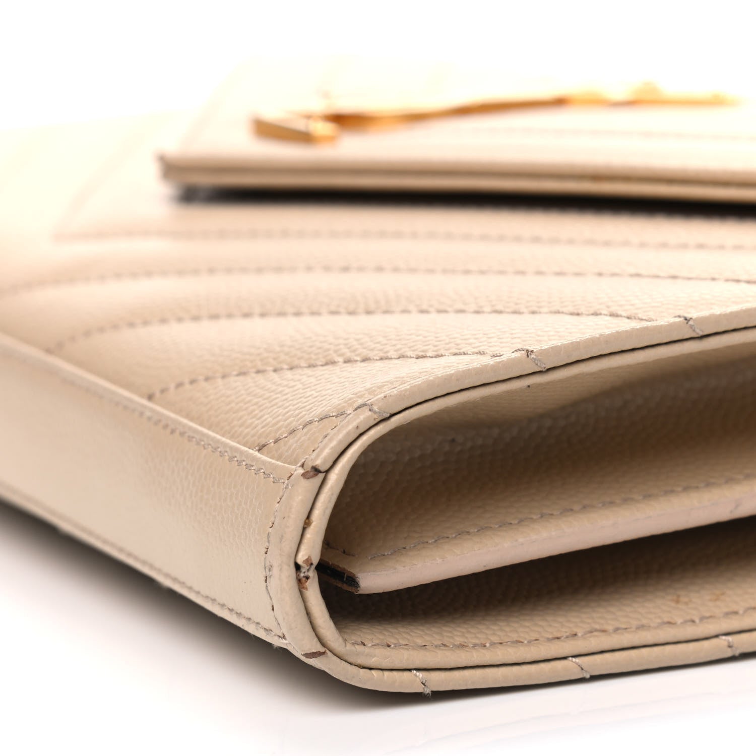 Saint Laurent Grain De Poudre Matelasse Chevron Monogram Chain Wallet Nude Powder 6 of 7