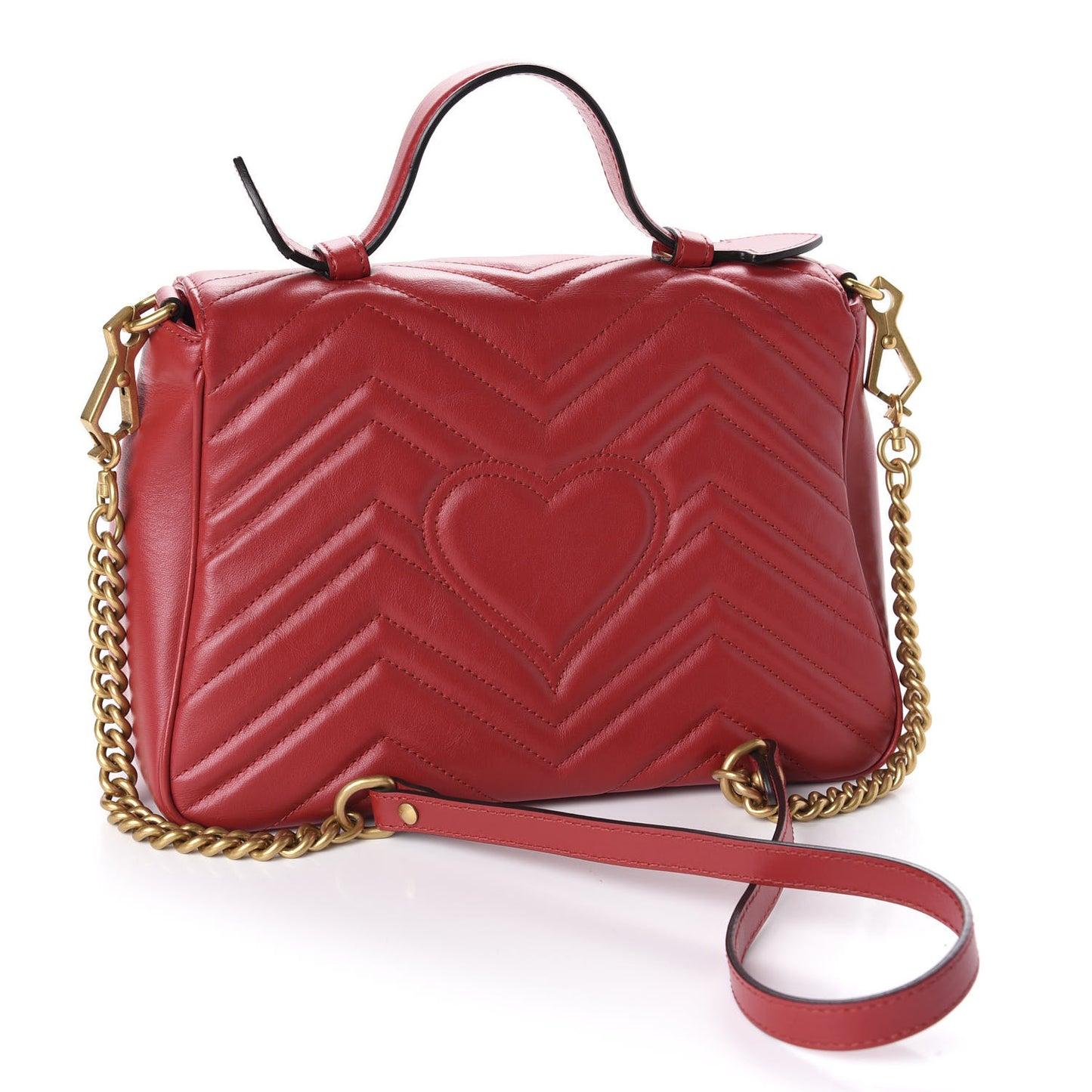 Calfskin Matelasse Small GG Marmont Top Handle Shoulder Bag Hibiscus Red