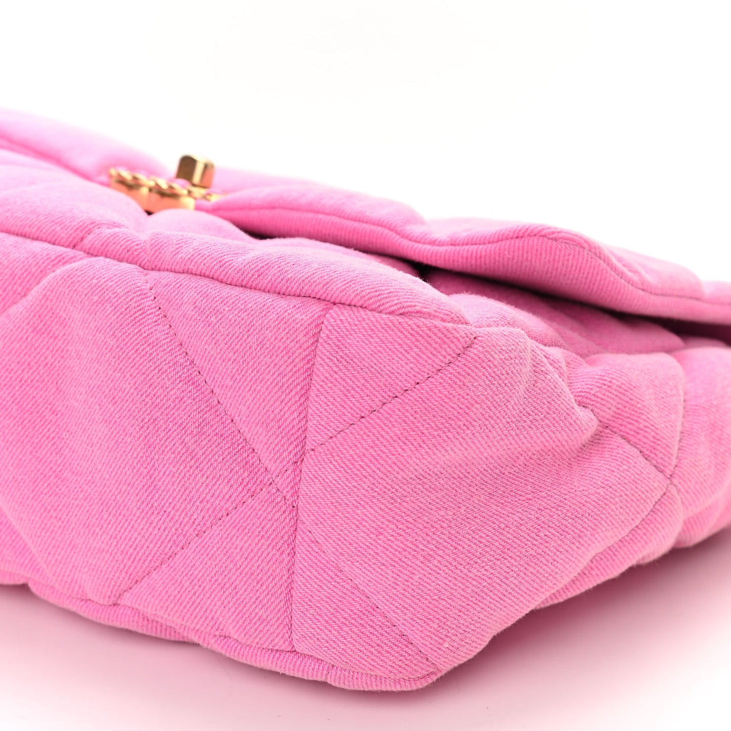 Denim Quilted Large Chanel 19 Flap Neon Pink