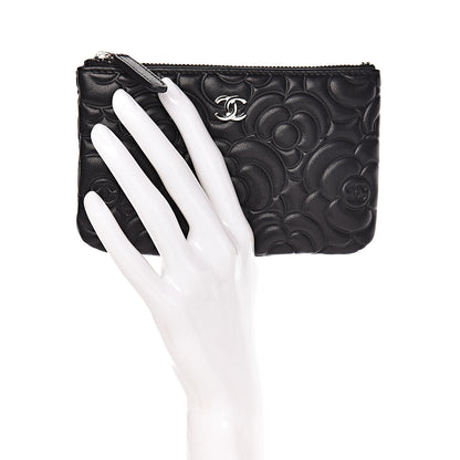 Chanel Goatskin Camellia Embossed Cosmetic Pouch Black 2 of 8