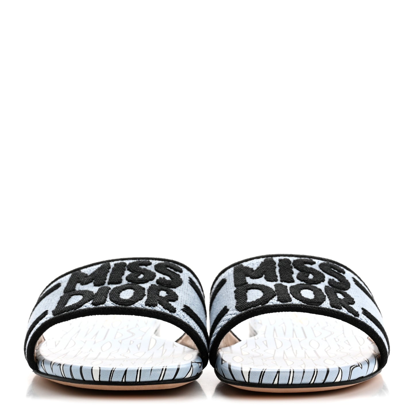 Canvas Embroidered Miss Dior Allover Dway Flat Slide Sandals 36 Azure Pale